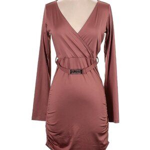 Guess Blush Wrap Dress with Logo Belt - Sleek & Chic Party Look (Size M)
